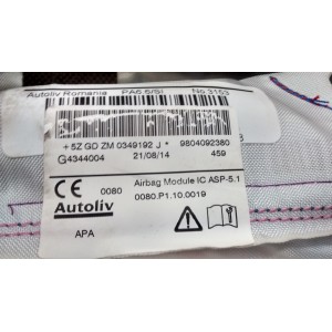 9804092280 AIRBAG CURTAIN RIGHT PEUGEOT 208,2008 2012 - 2016,2013 -